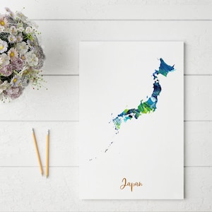 Abstracte kaartafdruk Japan | Unieke en kleurrijke muurkunst