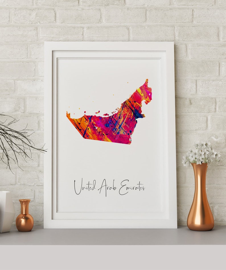 United Arab Emirates Map poster art print wall decor Travel Etsy