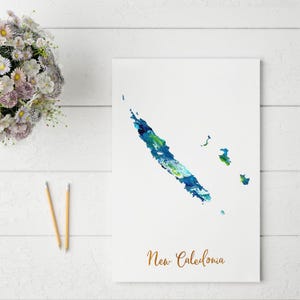 Abstracte kaartprint van Nieuw-Caledonië | Unieke en kleurrijke muurkunst