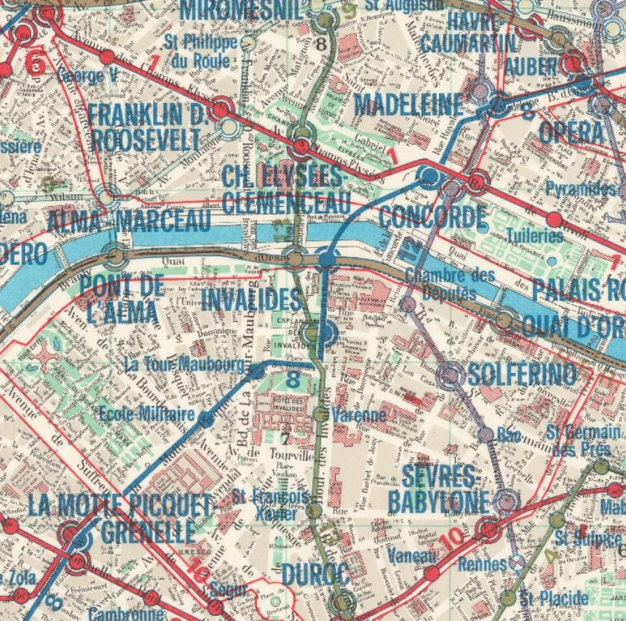 Vintage Paris Metro Map Print | Antique City Plan of Paris | French ...