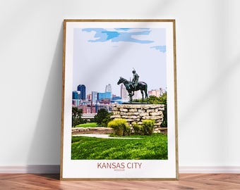 The Scout Statue Kansas city print Missouri wall art Kansas city poster Kansas city art Missouri poster print Travel Map office home Gift