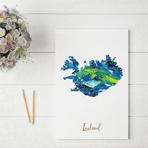 Impression abstraite de carte de l'Islande | Art mural unique et coloré