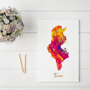 Abstracte kaartprint van Tunesië | Unieke en kleurrijke muurkunst