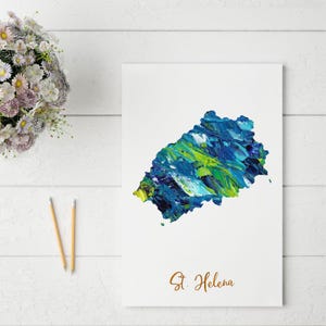 Abstrakt St. Helena Karte Druck | Einzigartige und farbenfrohe Wandkunst