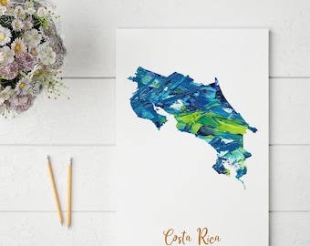 Impresión abstracta del mapa de Costa Rica / Arte mural único y colorido