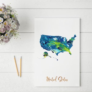 Impresión abstracta de mapa de Estados Unidos / Arte mural único y colorido