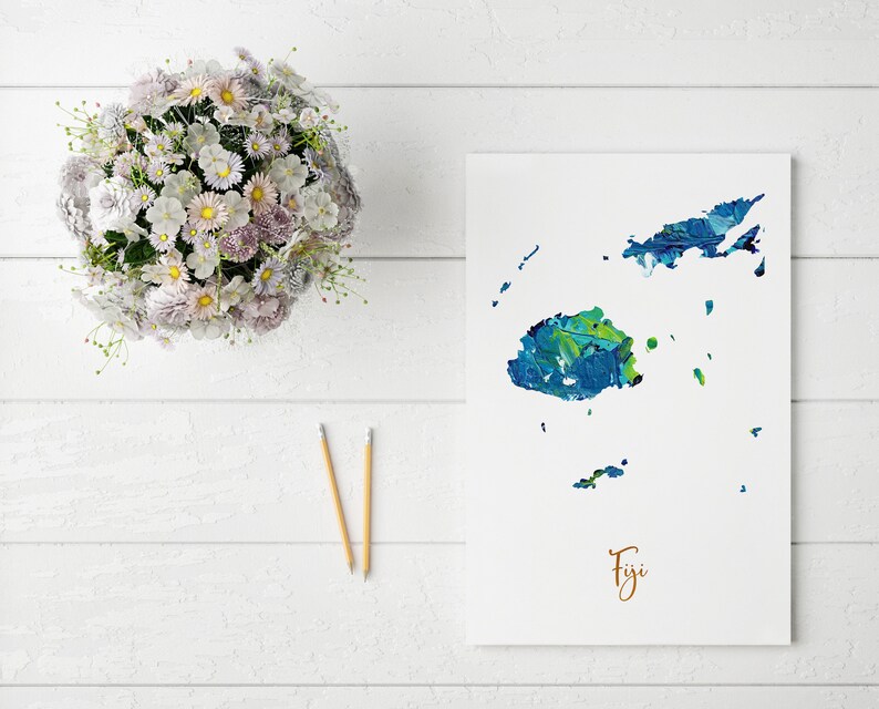 Fiji Map art poster print wall decor Travel Map office home Gift