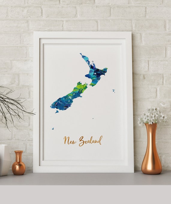 Nueva Zelanda Mapa Arte Cartel Impresion Pared Decoracion Mapa Etsy