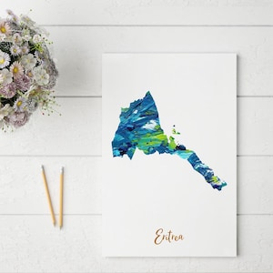 Carte abstraite de l'Érythrée | Art mural unique et coloré