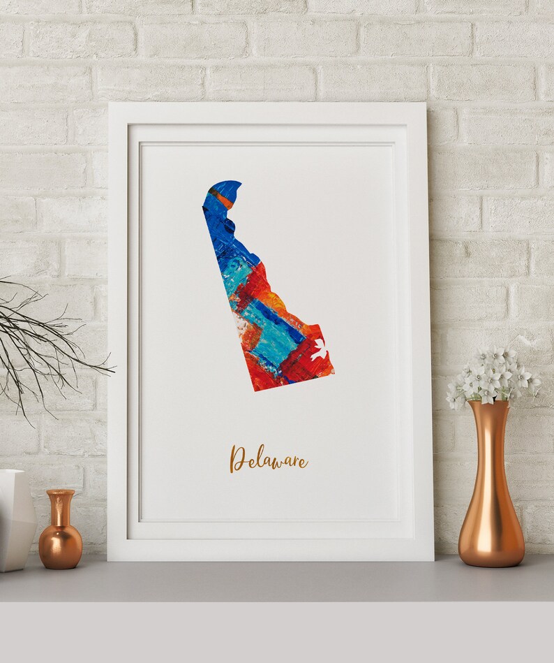 Delaware map poster art print wall decor Travel Map office home Gift