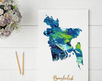 Impresión de mapa de Bangladesh / Arte mural único y colorido