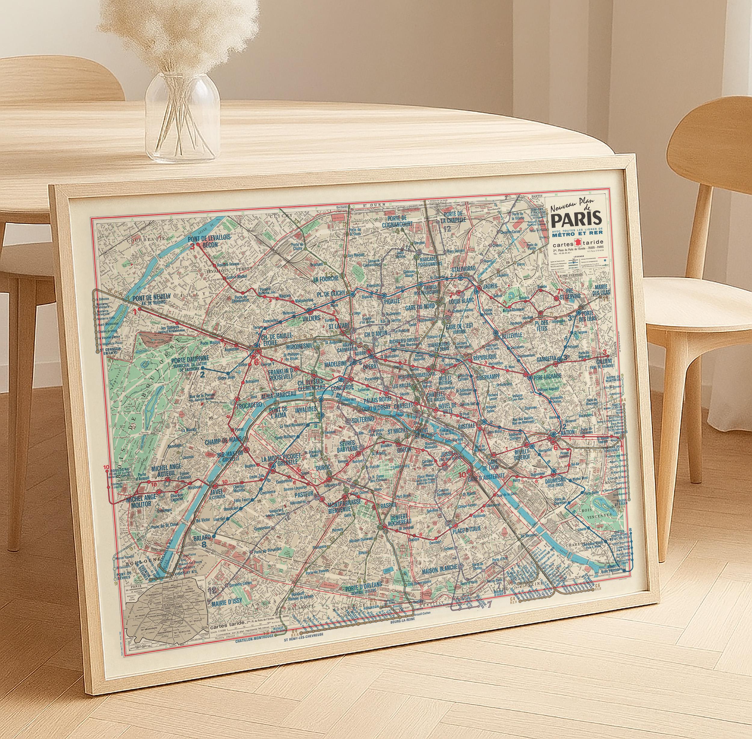 Vintage Paris Metro Map Print | Antique City Plan of Paris | French ...