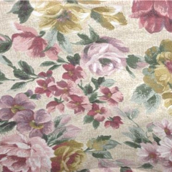 Yellow Rose Lilac on ECRU Floral Decor Fabric 46" wide units