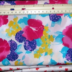 WINE PURPLE YELLOW & Teal on White Poly Woven Fabric 1 1/3 yds x 45&quot; wide