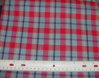 Red Navy Olive PLAID on White Cotton Quilting Fabric 2 yds x 45 in wide