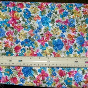 ROSE BLUE YELLOW & Green Floral Polyester Woven Fabric 3 3/4 yds x 54&quot; wide