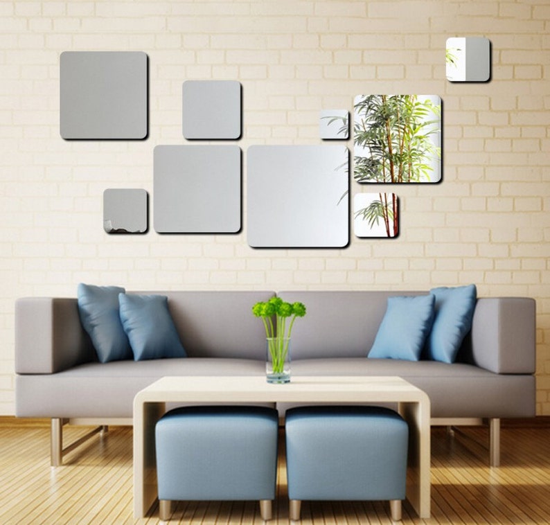 Large square mirror tiles set custome shape mirror wall art | Etsy