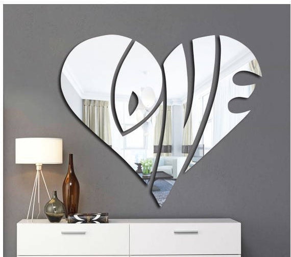 Ensemble de miroir acrylique de coeur, art de mur de miroir d’amour, cadeau unique, décalque de mur, miroirs de forme faits sur commande, miroirs d’amour