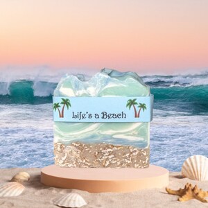 Ocean Personalized Oatmeal Soap Bar: Life's a Beach Scented Handmade Soap (Small) Custom label image 2