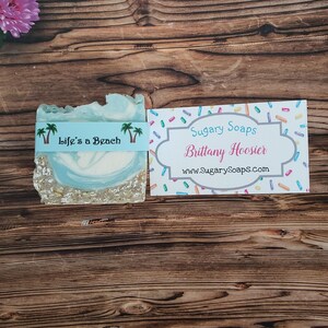 Ocean Personalized Oatmeal Soap Bar: Life's a Beach Scented Handmade Soap (Small) Custom label image 7
