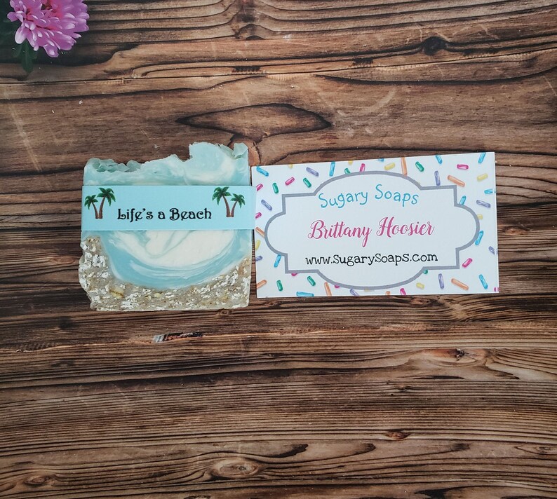 Ocean Personalized Oatmeal Soap Bar: Life's a Beach Scented Handmade Soap (Small) Custom label image 7