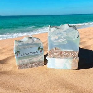 Ocean Personalized Oatmeal Soap Bar: Life's a Beach Scented Handmade Soap (Small) Custom label image 3