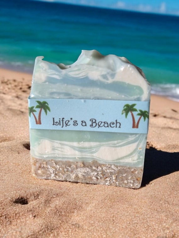 Ocean Personalized Oatmeal Soap Bar: Life's a Beach Scented Handmade Soap (Small) Custom label