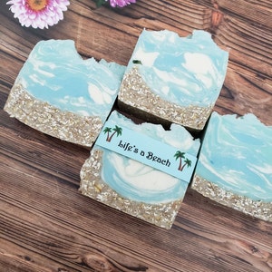 Ocean Personalized Oatmeal Soap Bar: Life's a Beach Scented Handmade Soap (Small) Custom label image 8