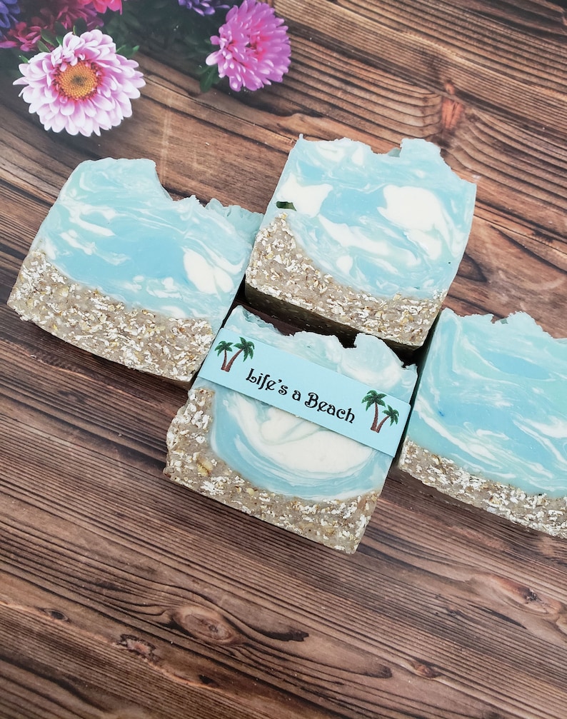 Ocean Personalized Oatmeal Soap Bar: Life's a Beach Scented Handmade Soap (Small) Custom label image 8