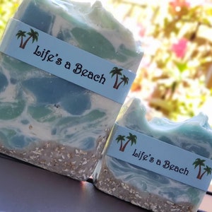 Ocean Personalized Oatmeal Soap Bar: Life's a Beach Scented Handmade Soap (Small) Custom label image 6