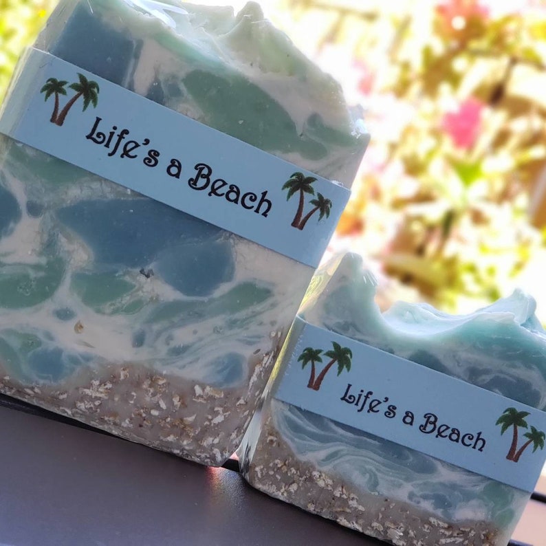 Ocean Personalized Oatmeal Soap Bar: Life's a Beach Scented Handmade Soap (Small) Custom label image 6