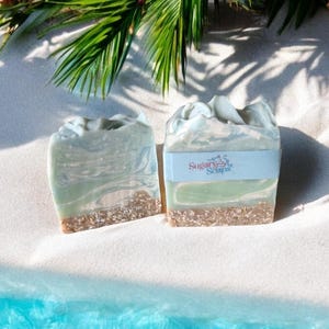 Ocean Personalized Oatmeal Soap Bar: Life's a Beach Scented Handmade Soap (Small) Custom label image 9
