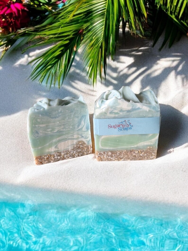 Ocean Personalized Oatmeal Soap Bar: Life's a Beach Scented Handmade Soap (Small) Custom label image 9