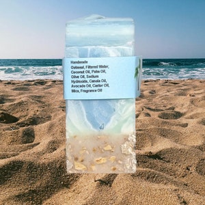 Ocean Personalized Oatmeal Soap Bar: Life's a Beach Scented Handmade Soap (Small) Custom label image 4