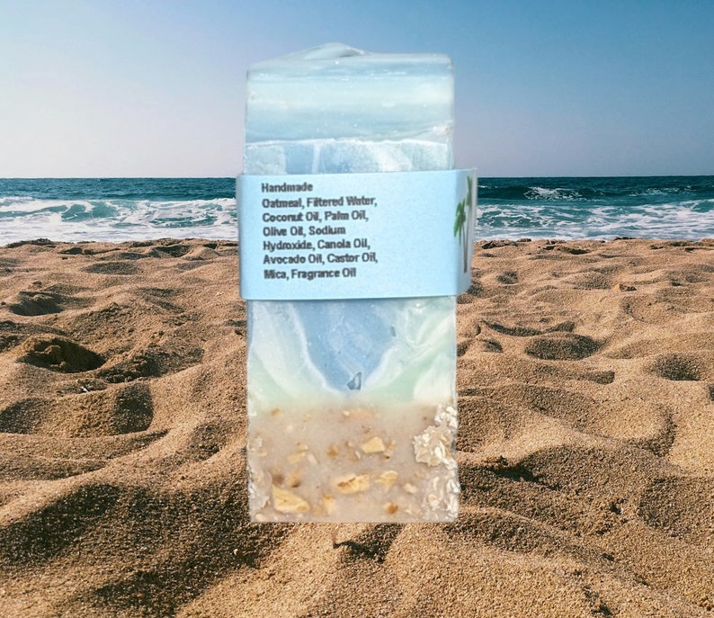 Ocean Personalized Oatmeal Soap Bar: Life's a Beach Scented Handmade Soap (Small) Custom label image 4