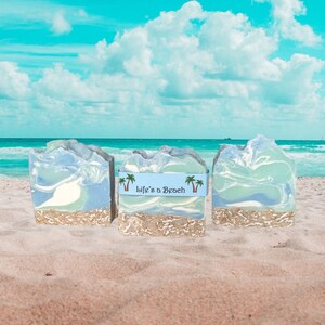 Ocean Personalized Oatmeal Soap Bar: Life's a Beach Scented Handmade Soap (Small) Custom label image 5