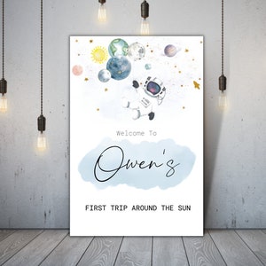 First Trip Around The Sun Welcome Sign: Space Theme Birthday Party Decor (Digital Download