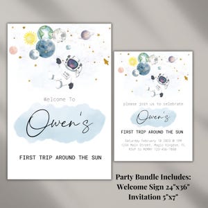 First Trip Around the Sun Birthday Invitation & Welcome Sign: Space Theme (Digital Download Bundle)