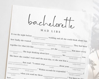 Bachelorette Mad Libs Game Printable Dirty Games Minimalist Bachelorette Party Games Bridal Shower Madlibs Printable Hen Party Games ML1