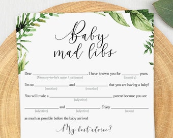 Baby Shower Mad Libs Game Greenery Babyshower Games Printable Baby Mad Libs Baby Shower Game Greenery Foliage Baby Sprinkle Madlibs Game CG2