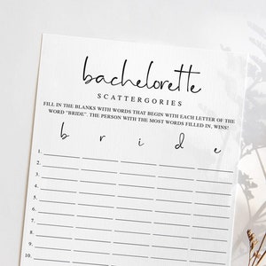 Dirty Bachelorette Scattergories Game Afdrukbare Minimalistische Vrijgezellenfeest Games Rude Bachelorette Game Dirty Vrijgezellenfeest Games Modern ML1