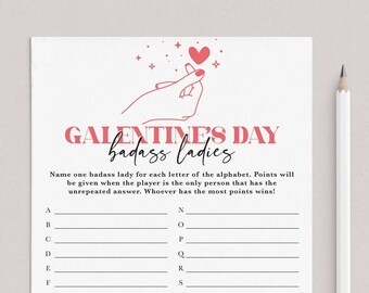 Virtual Galentines Day Actvities Badass Ladies A to Z Game Printable Galentines Day A-Z Game Alphabet Game Ladies Night Games for Zoom LH1