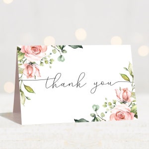 Bloemen bedankkaarten Afdrukbare Blush bedankkaart vrijgezellenfeest invoegen bloemen bedankkaart Download roze bloemen trouwkaart BB1