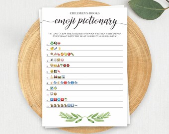Baby Emoji Pictionary Game Watercolor Leaves Baby Shower Games Printable Baby Emoji Game Instant Download Greenery Baby Sprinkle Games GL1