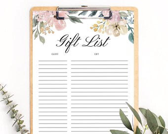 Gift List Bridal Shower Printable Gift Tracker Floral | Etsy