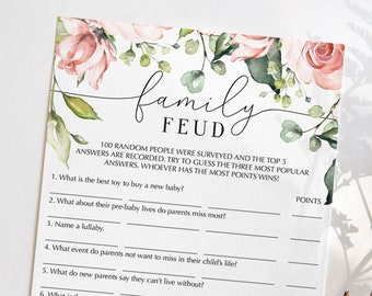 Baby Shower Feud Game Blush Floral Baby Shower Family Feud Game Printable Baby Family Feud Baby Feud Game Family Fued Instant Download BB1