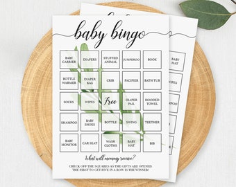 Green Leaf Baby Shower Bingo Prefilled Baby Bingo Card Baby Shower Bingo Printable Baby Shower Games Nature Themed Baby Shower Greenery GL1