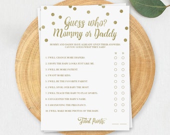 Guess Who Mommy or Daddy Game Glitter Confetti Babyshower Games Printable Gold Baby Shower Mommy or Daddy Game Coed Baby Shower Games  GCO