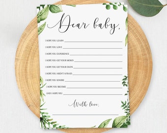 Greenery Baby Shower Dear Baby Wishes for Baby Printable Watercolor Foliage Baby Shower Games Baby Wish Cards Digital Files Baby Advice CG2