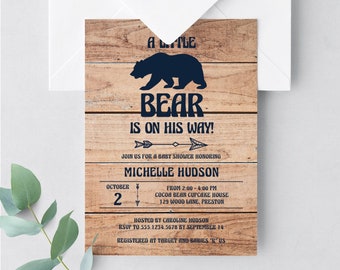 Woodland Baby Shower Invitation Boy Baby Shower Invitation Rustic Baby Shower Invitation Bear Wood Baby Shower Invitation Printable PDF BBL